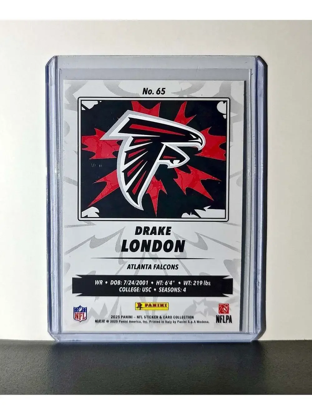 Drake London 2025 Panini NFL #65 Sticker Card Atlanta Falcons